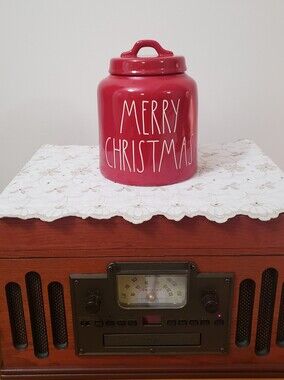 RAE DUNN Red Merry Christmas Cookie Jar Ceramic Canister